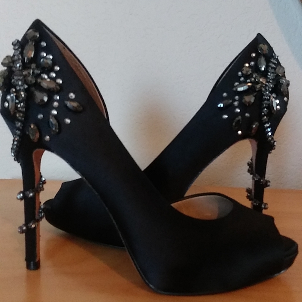 Antonio Melani black embellished peep toe heels size 6M (medium width)
